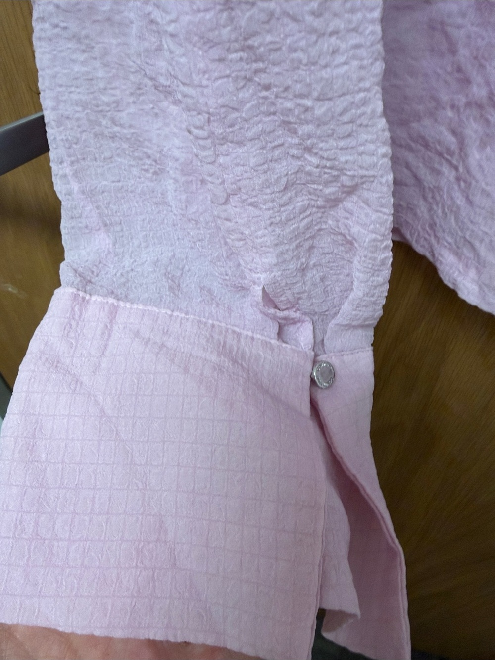 Calvin Klein Soft Barbie Pink V-Neck Textured Long-Sleeve Business Casual Blouse - Picture 9 of 10